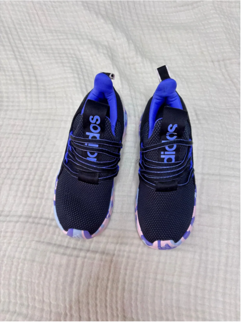 Adidas Kids' Black & Blue Sneakers with Colorful Soles slip on Size 1